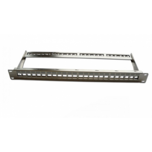 Patch Panel 19" 1U 24 Port Cat.6A FTP Snap-in type Blank panel with cable manager, metal silver       